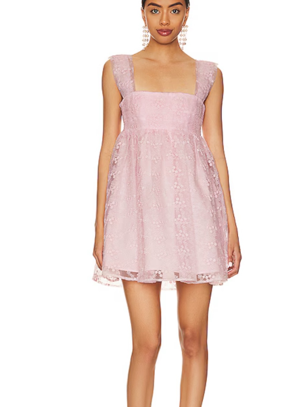 Pink Lace Square-Neck Mini Dress
